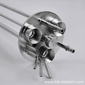 Headpiece for 10 L media bottle GLS 80 (3 x Pg 13,5, 1 x inoculation port (with septum), 1 x Micro-Sparger, 1 x Harvest pipe fixed, 1 x Pt100 sleeve, 4 x hose nozzle)